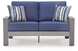 Half Blue/Gray Moon Beach Outdoor Sofa and Loveseat with Coffee Table