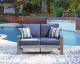 Half Blue/Gray Moon Beach Outdoor Sofa and Loveseat with Coffee Table