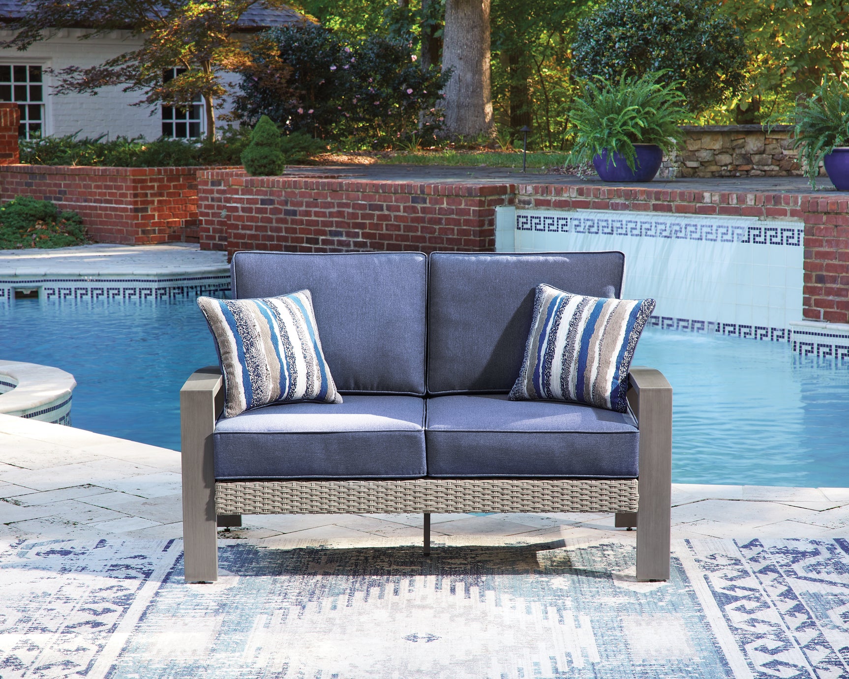 Half Blue/Gray Moon Beach Outdoor Sofa and Loveseat