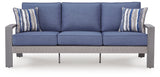 Half Blue/Gray Moon Beach Outdoor Sofa and 2 Chairs with Coffee Table