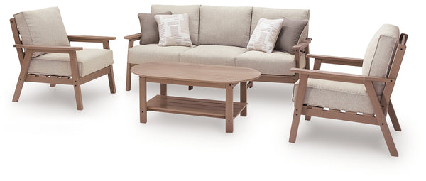 Grover Driftwood Beach Outdoor Sofa and 2 Chairs with Coffee Table