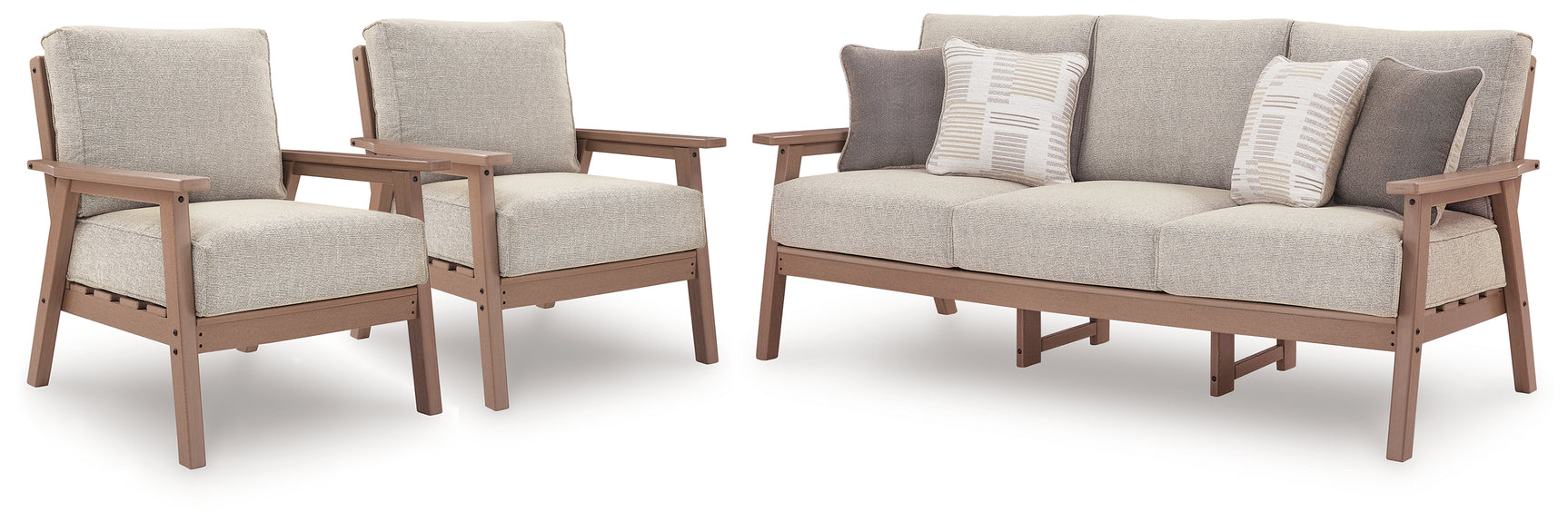 Grover Driftwood Beach Outdoor Sofa with 2 Lounge Chairs