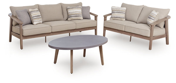 Harmony Natural/Gray Headlands Outdoor Sofa and Loveseat with Coffee Table