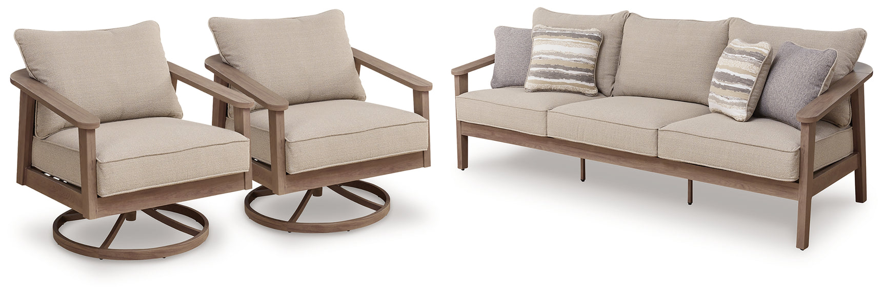 Harmony Natural/Gray Headlands Outdoor Sofa with 2 Lounge Chairs