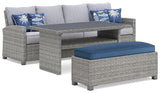 Naples Light Gray Beach 2-Piece Outdoor Sectional with Multi-use Table and Bench