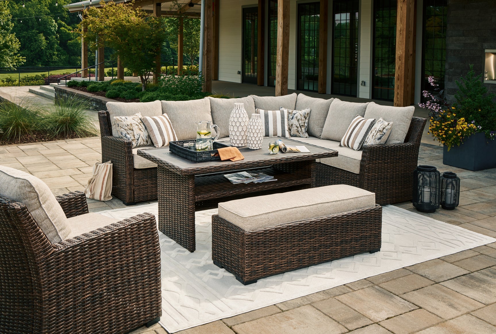Brook Brown Ranch Outdoor Sectional Set with Lounge Chair and Coffee Table