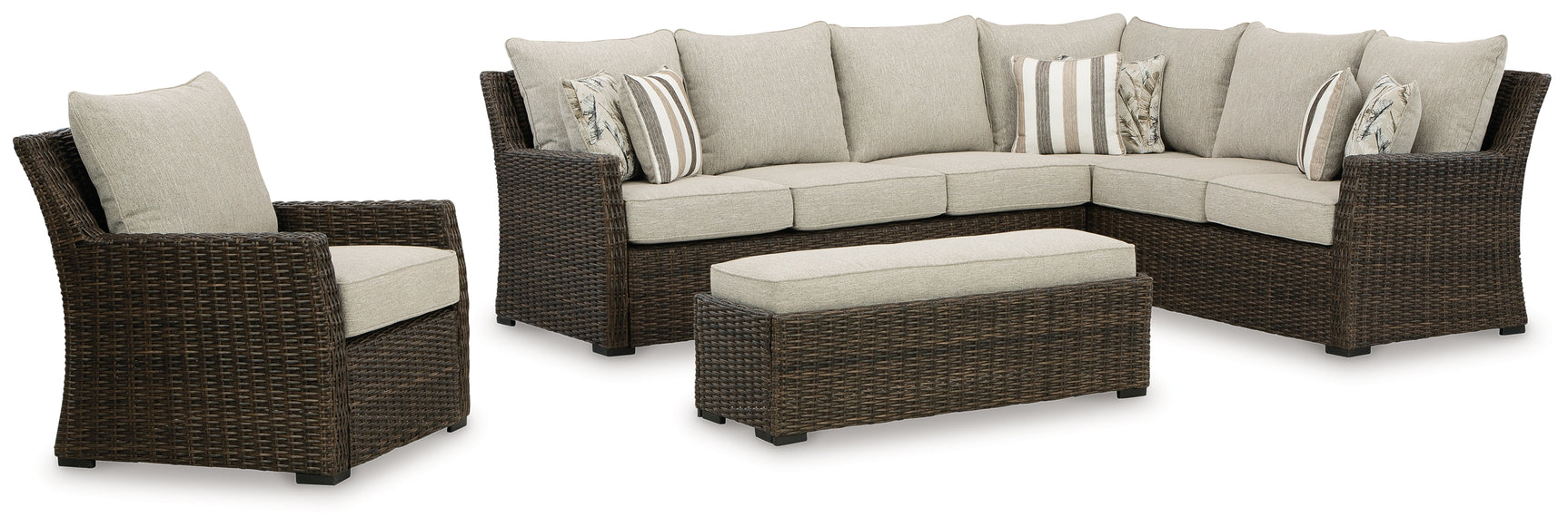 Brook Brown Ranch 3-Piece Outdoor Sectional with Chair