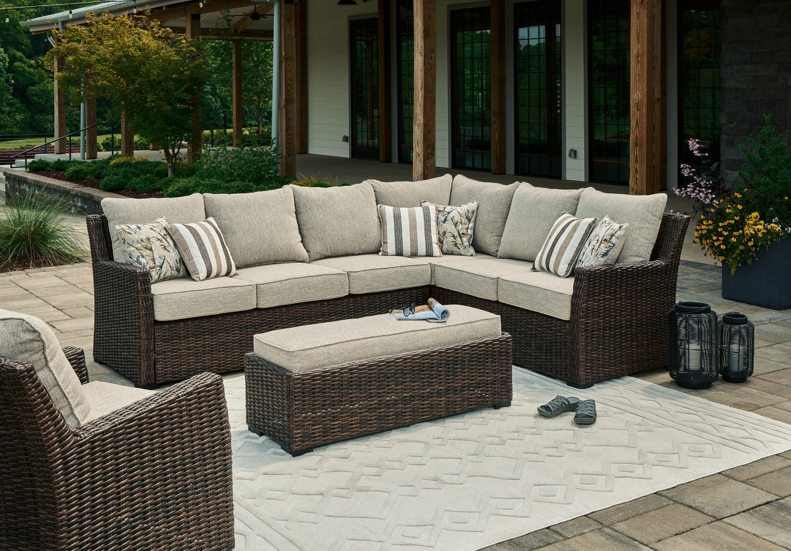 Brook Brown Ranch 3-Piece Outdoor Sectional with Chair