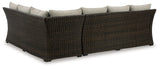 Brook Ranch Brown Outdoor Sofa Sectional and Bench Set with Cushions (3-Piece)