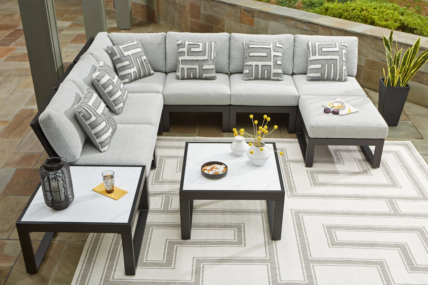 Beachloft Black 8-Piece Sectional with Ottoman and Coffee Table