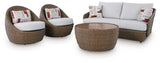 Double Beige Point Outdoor Sofa, Loveseat and 2 Lounge Chairs with Coffee Table