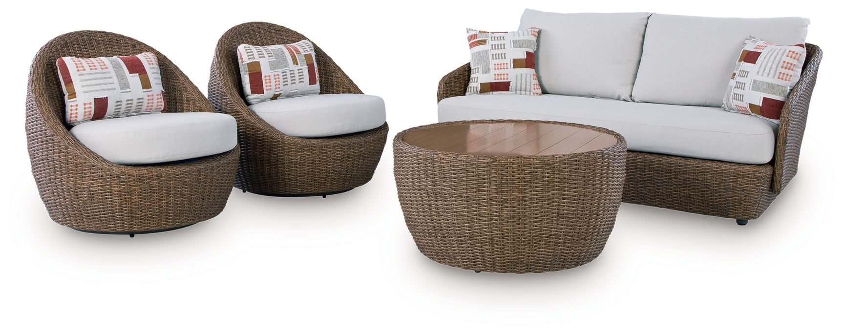 Double Beige Point Outdoor Sofa, Loveseat and 2 Lounge Chairs with Coffee Table