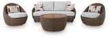 Double Beige Point Outdoor Sofa, Loveseat and 2 Lounge Chairs with Coffee Table