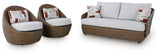 Double Point Beige Outdoor Loveseat/2 Swivel Chairs (Set of 3)