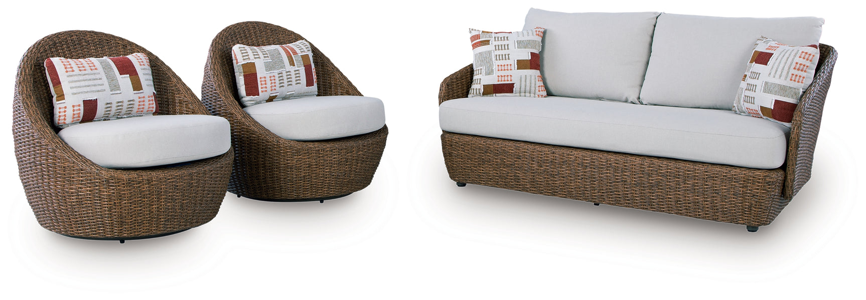 Double Point Beige Outdoor Loveseat/2 Swivel Chairs (Set of 3)