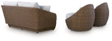 Double Beige Point Outdoor Sofa, Loveseat and 2 Lounge Chairs with Coffee Table