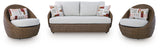 Double Beige Point Outdoor Sofa, Loveseat and 2 Lounge Chairs with Coffee Table