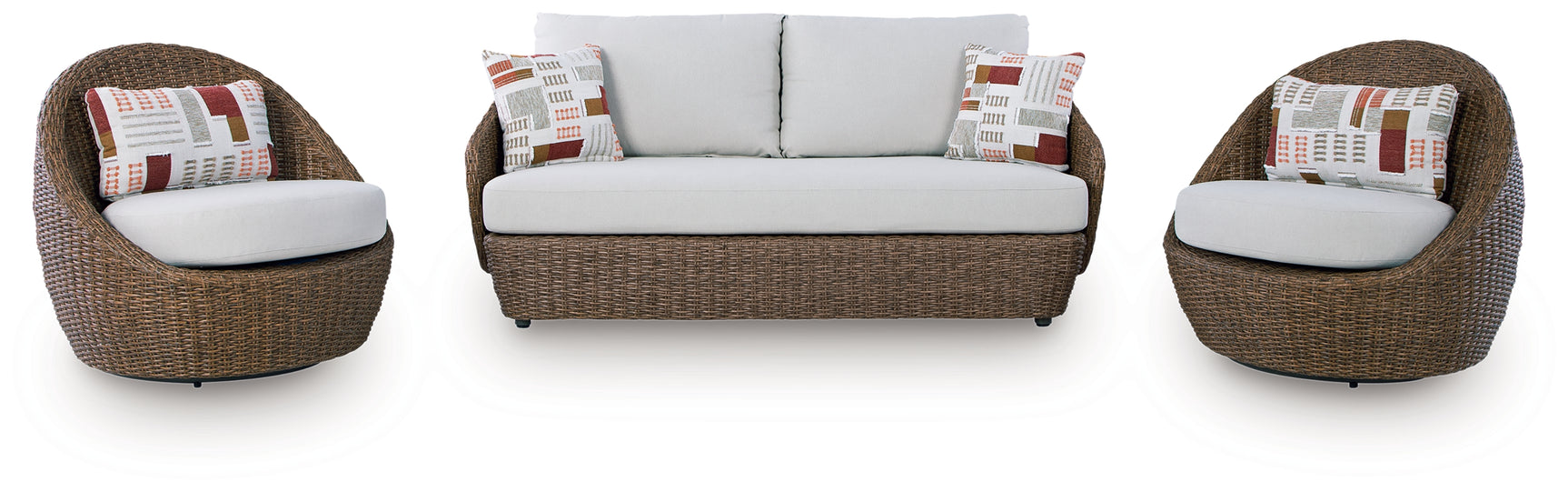 Double Point Beige Outdoor Loveseat/2 Swivel Chairs (Set of 3)