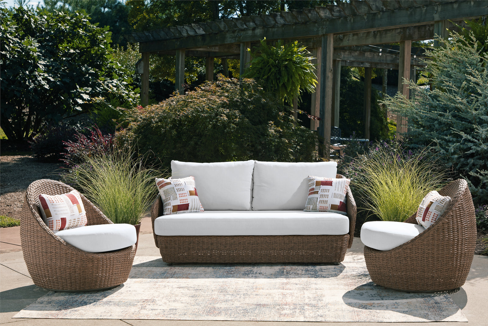 Double Point Beige Outdoor Loveseat/2 Swivel Chairs (Set of 3)