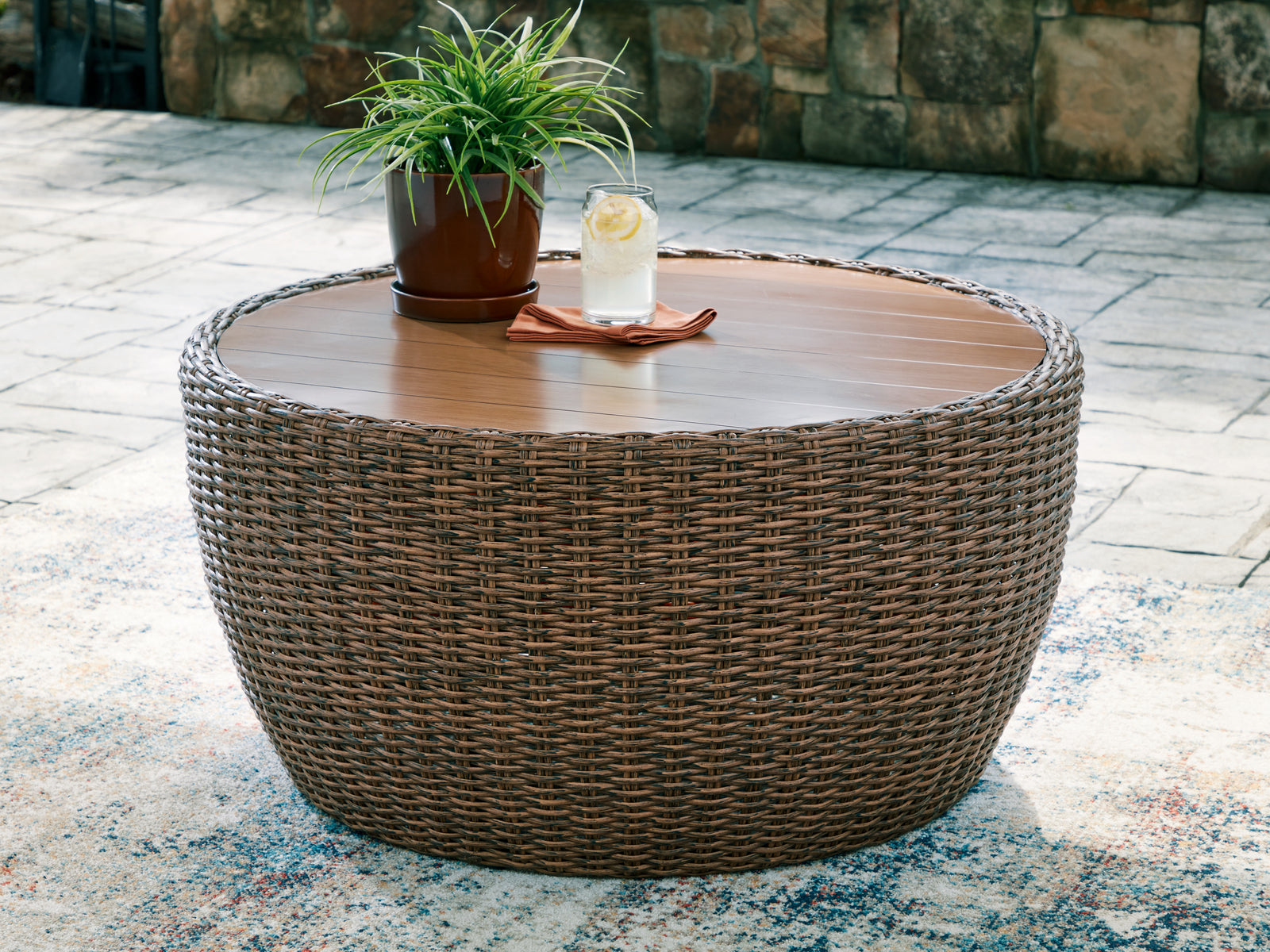 Double Point Beige Outdoor Coffee Table