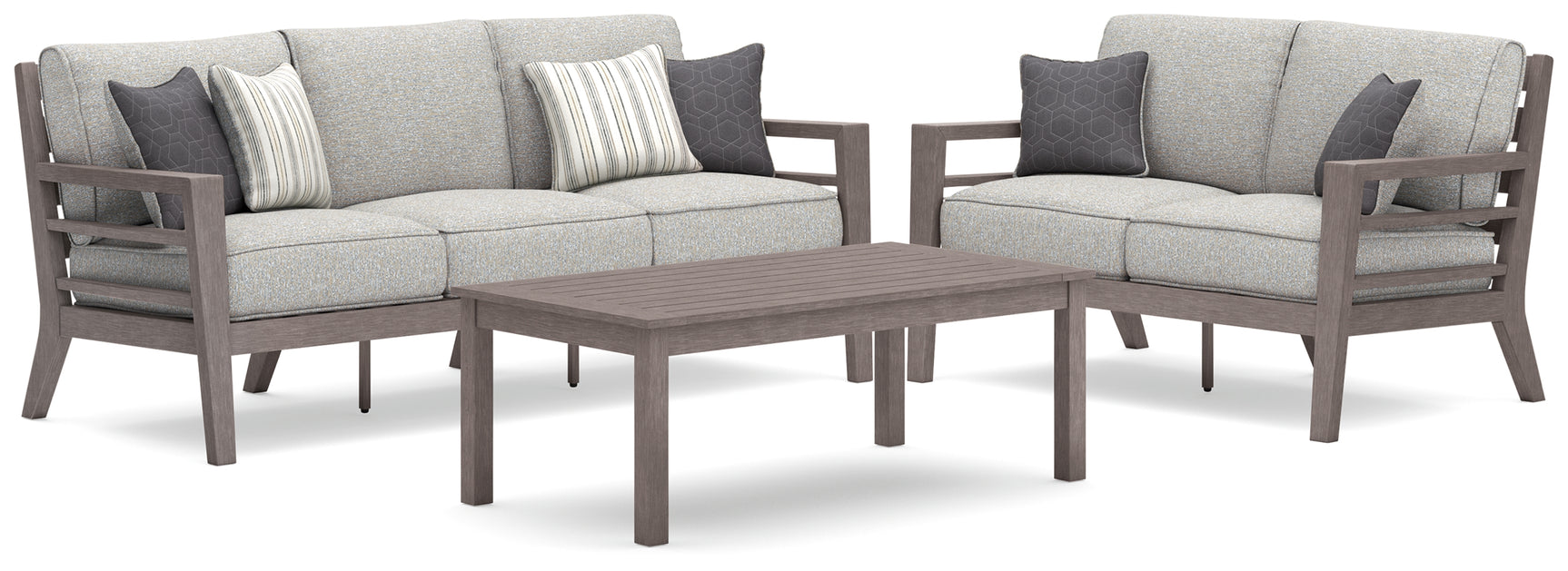 Hillside Gray/Brown Barn Outdoor Sofa and Loveseat with Coffee Table