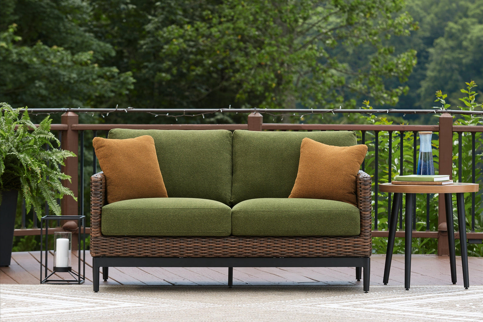 Horizon Hall Brown/Green Outdoor Loveseat with Cushion