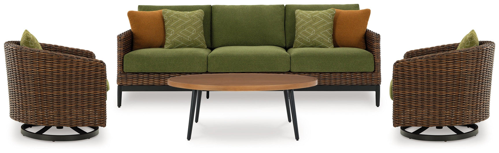 Horizon Brown/Green Hall Outdoor Sofa and 2 Chairs with Coffee Table