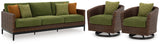 Horizon Brown/Green Hall Outdoor Sofa with 2 Lounge Chairs