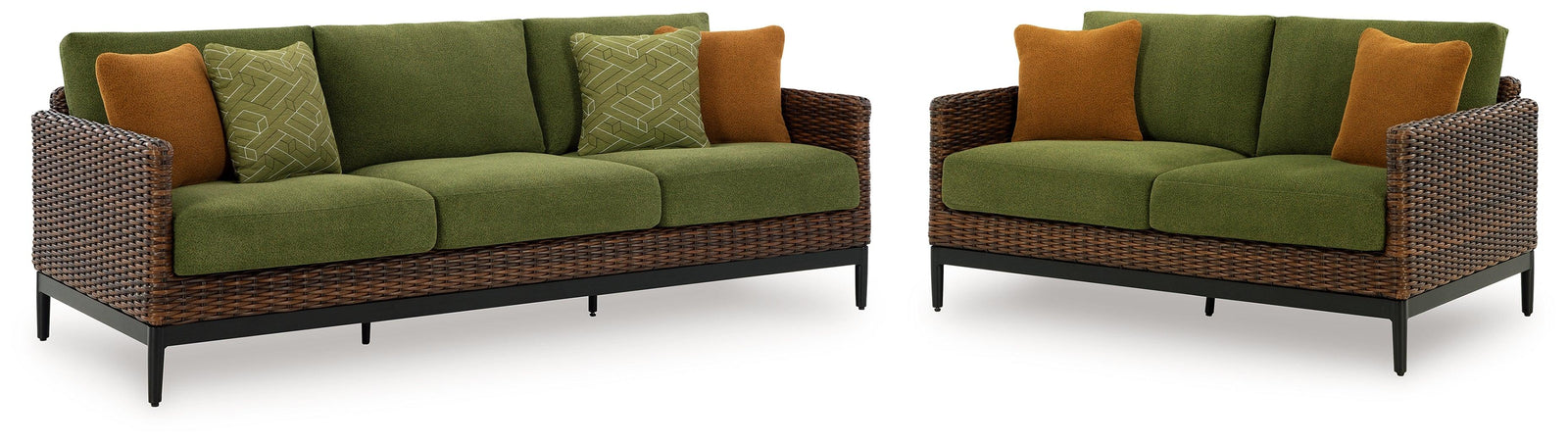 Horizon Brown/Green Hall Outdoor Sofa and Loveseat