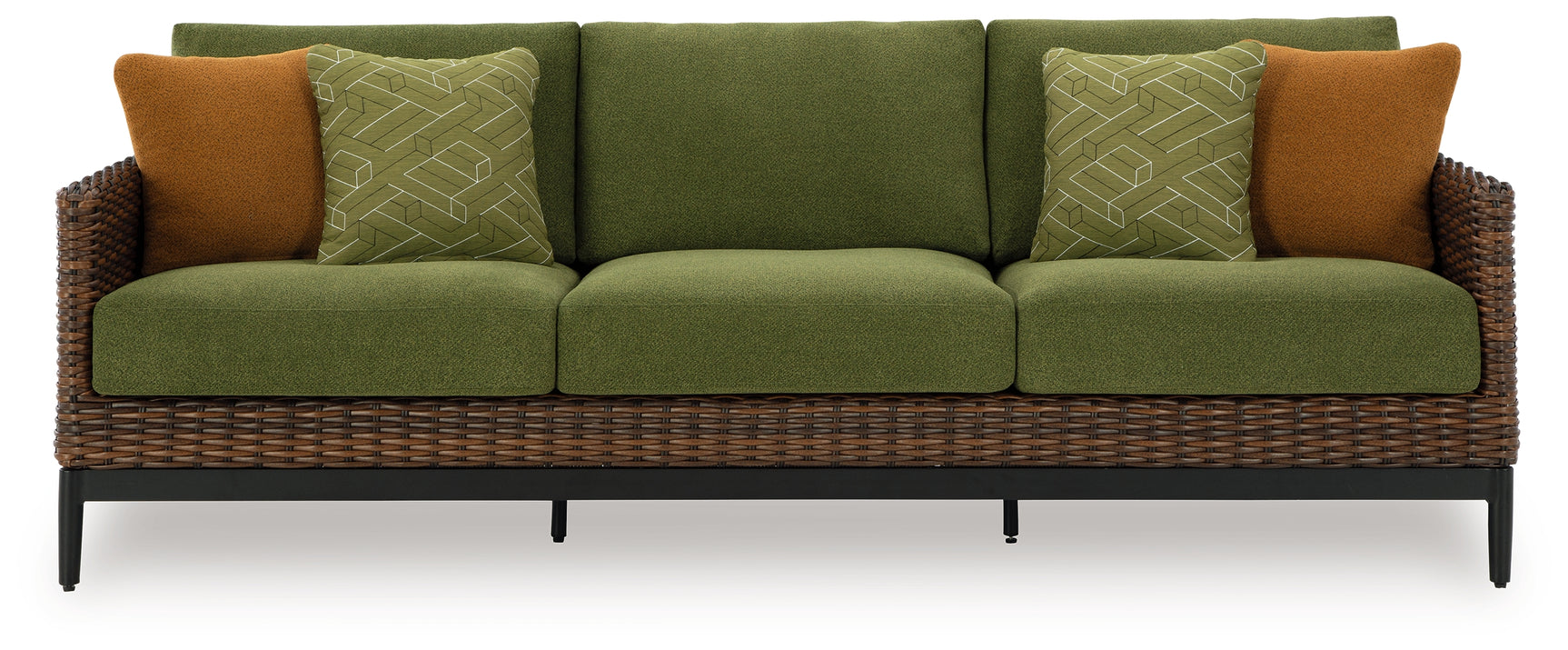 Horizon Brown/Green Hall Outdoor Sofa with 2 Lounge Chairs