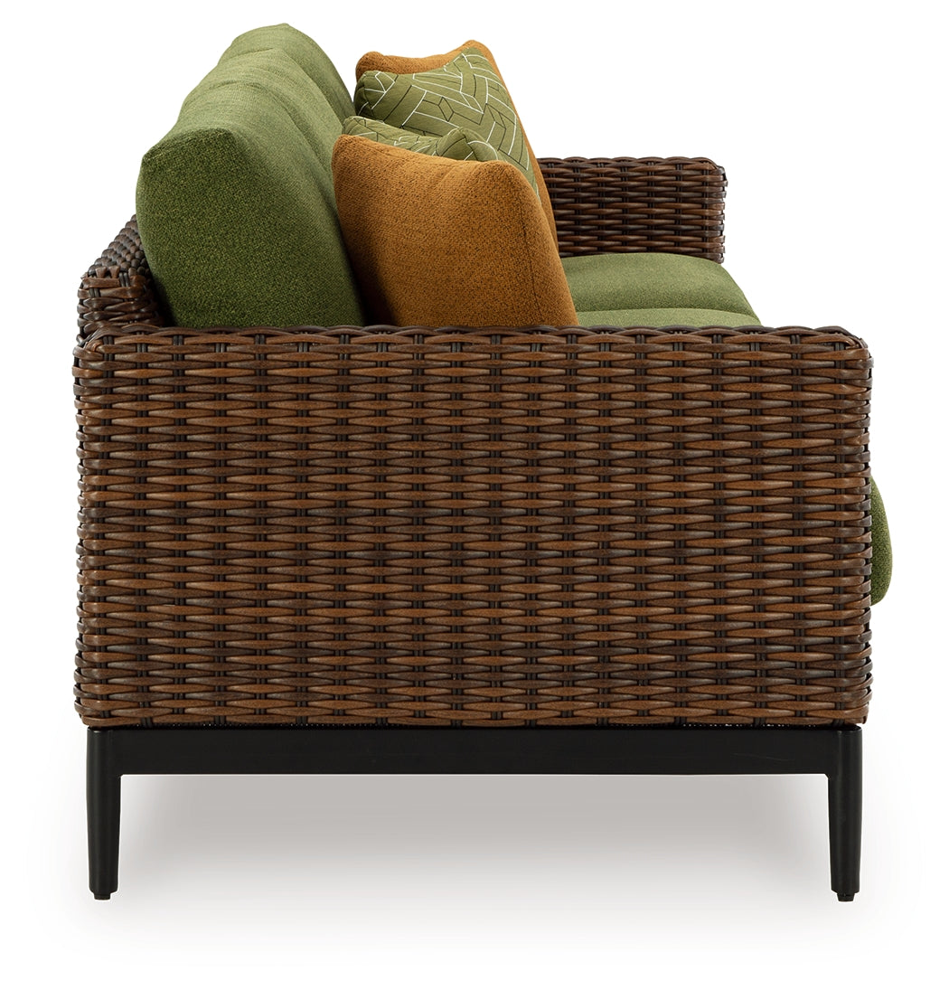 Horizon Brown/Green Hall Outdoor Sofa with 2 Lounge Chairs
