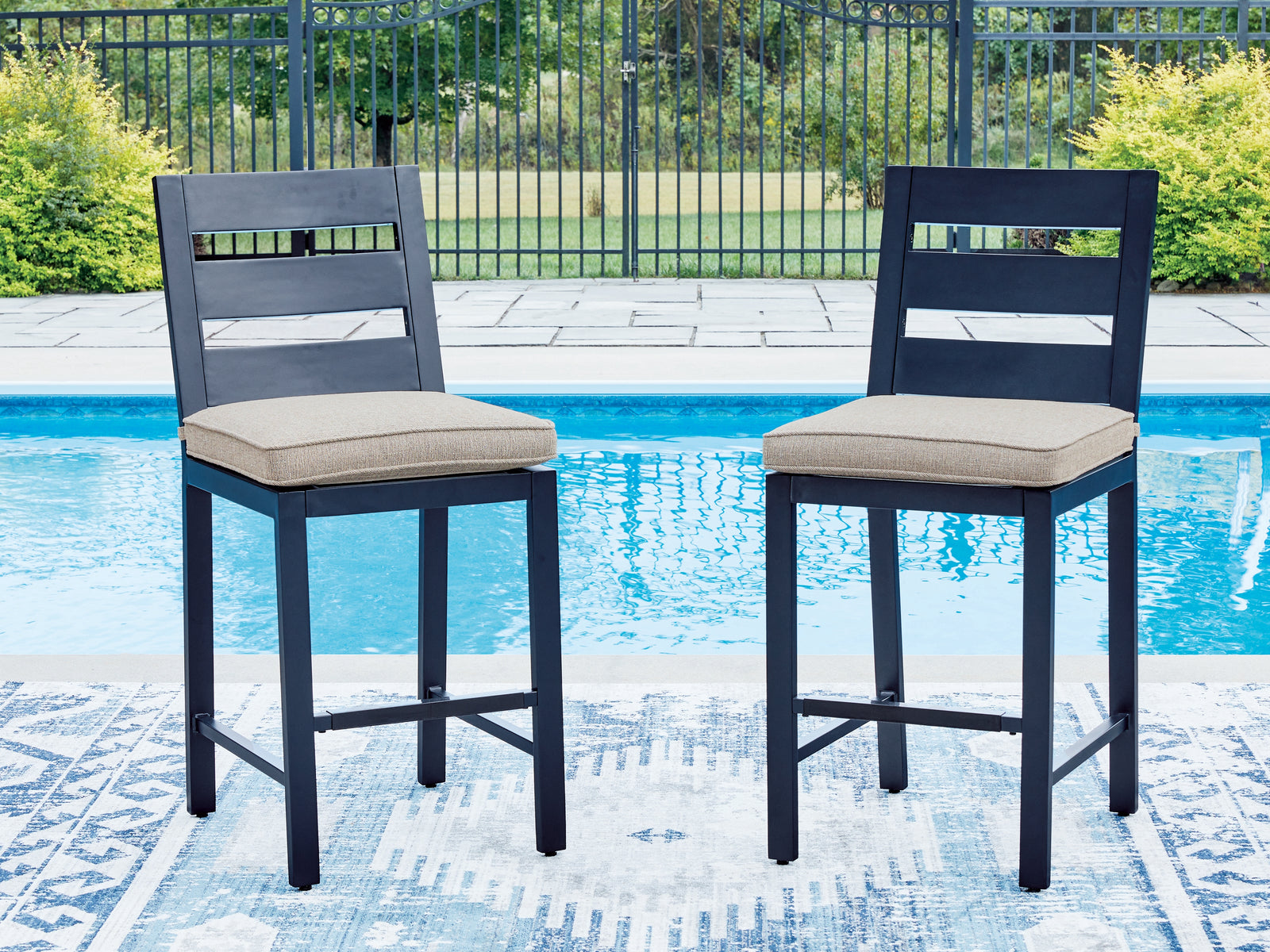 East Beach Navy Blue Outdoor Counter Height Bar Stool (Set of 2)