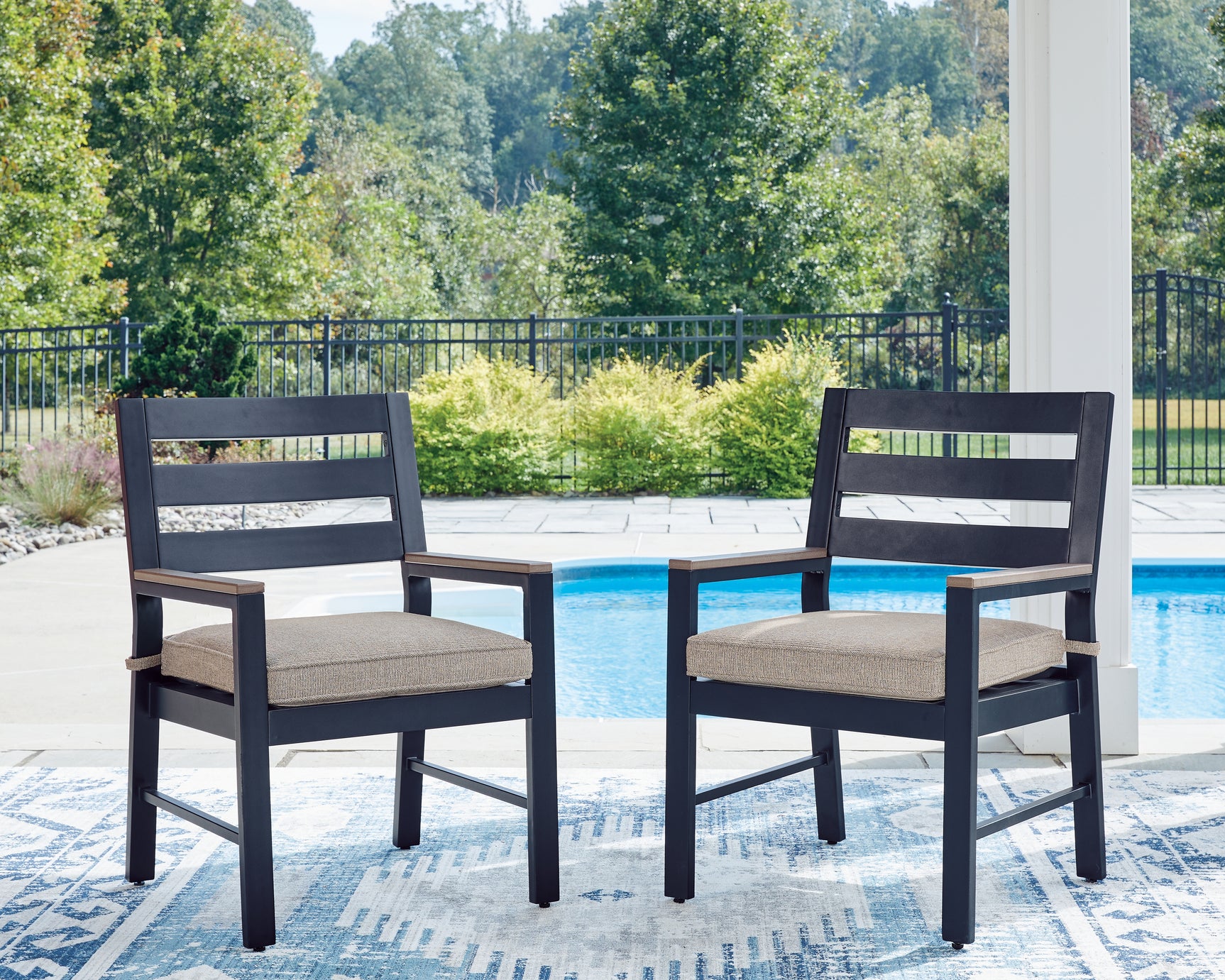 East Navy Blue/Driftwood Beach Outdoor Dining Table and 6 Chairs