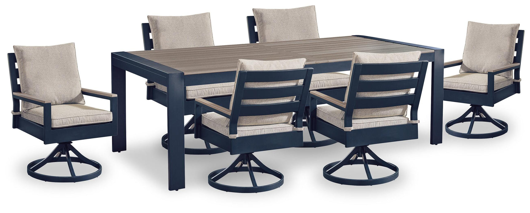 East Navy Blue/Driftwood Beach Outdoor Dining Table and 6 Chairs
