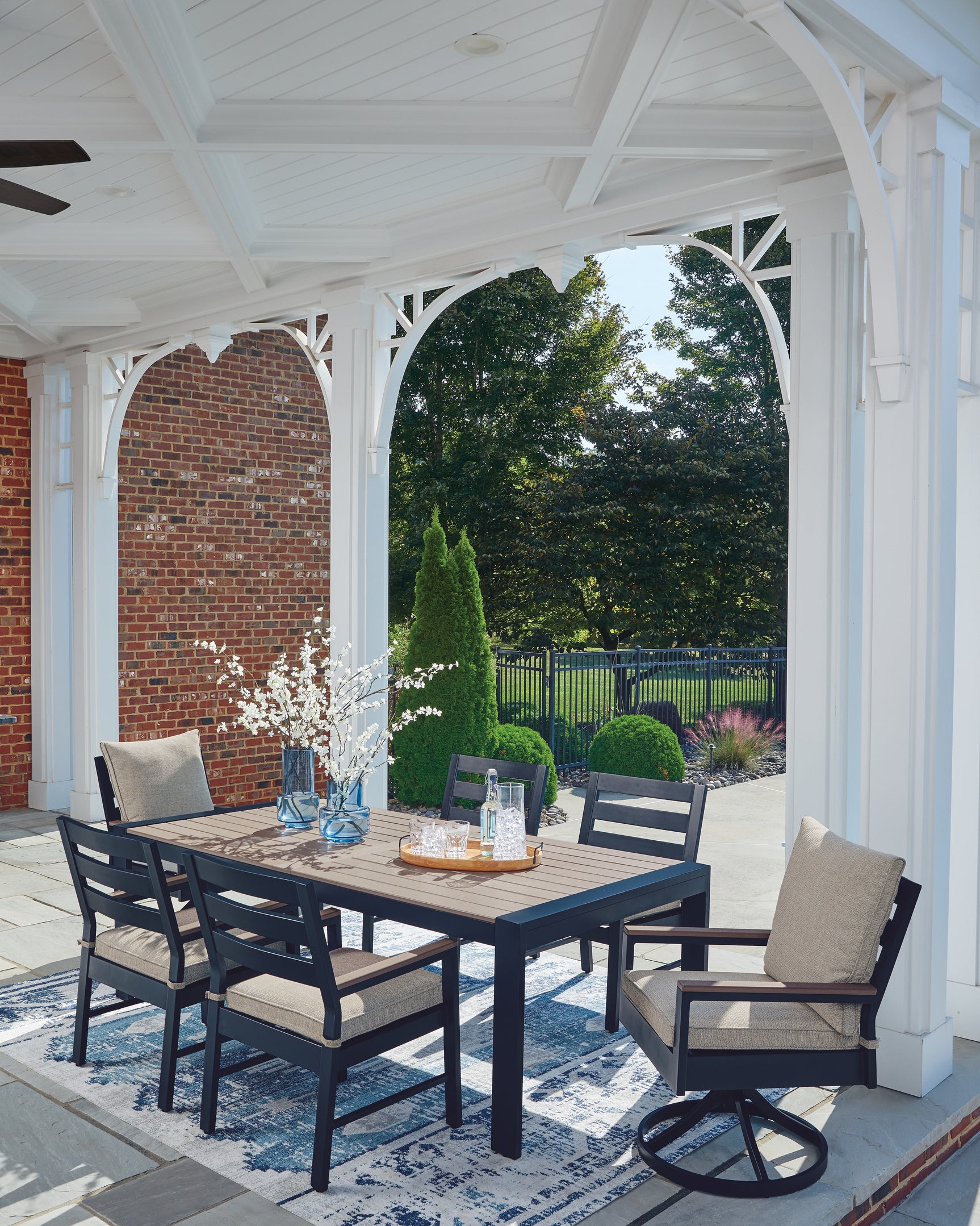 East Navy Blue/Driftwood Beach Outdoor Dining Table and 6 Chairs
