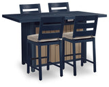 East Navy Blue/Driftwood Beach Outdoor Fire Pit Bar Table and 4 Barstools