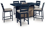 East Navy Blue/Driftwood Beach Outdoor Fire Pit Table and 6 Barstools