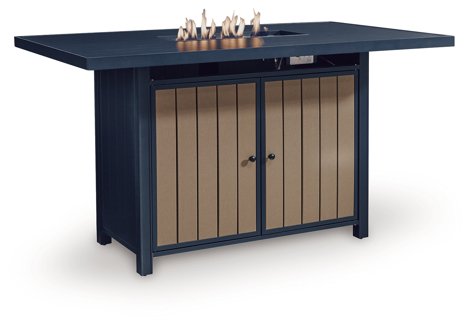 East Navy Blue/Driftwood Beach Outdoor Fire Pit Bar Table and 4 Barstools