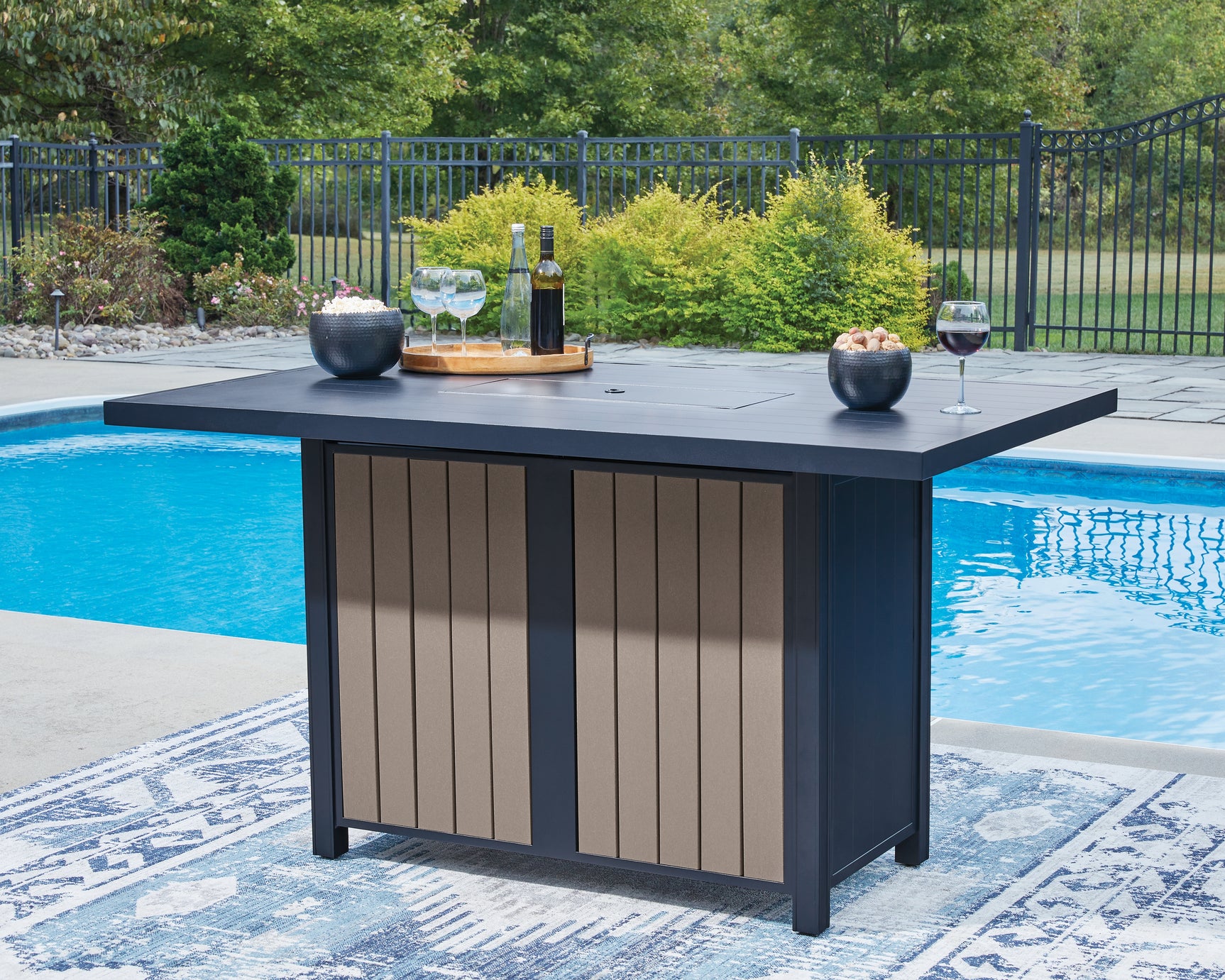 East Navy Blue/Driftwood Beach Outdoor Fire Pit Bar Table and 4 Barstools