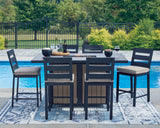 East Navy Blue/Driftwood Beach Outdoor Fire Pit Table and 6 Barstools