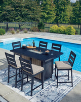 East Navy Blue/Driftwood Beach Outdoor Fire Pit Table and 6 Barstools