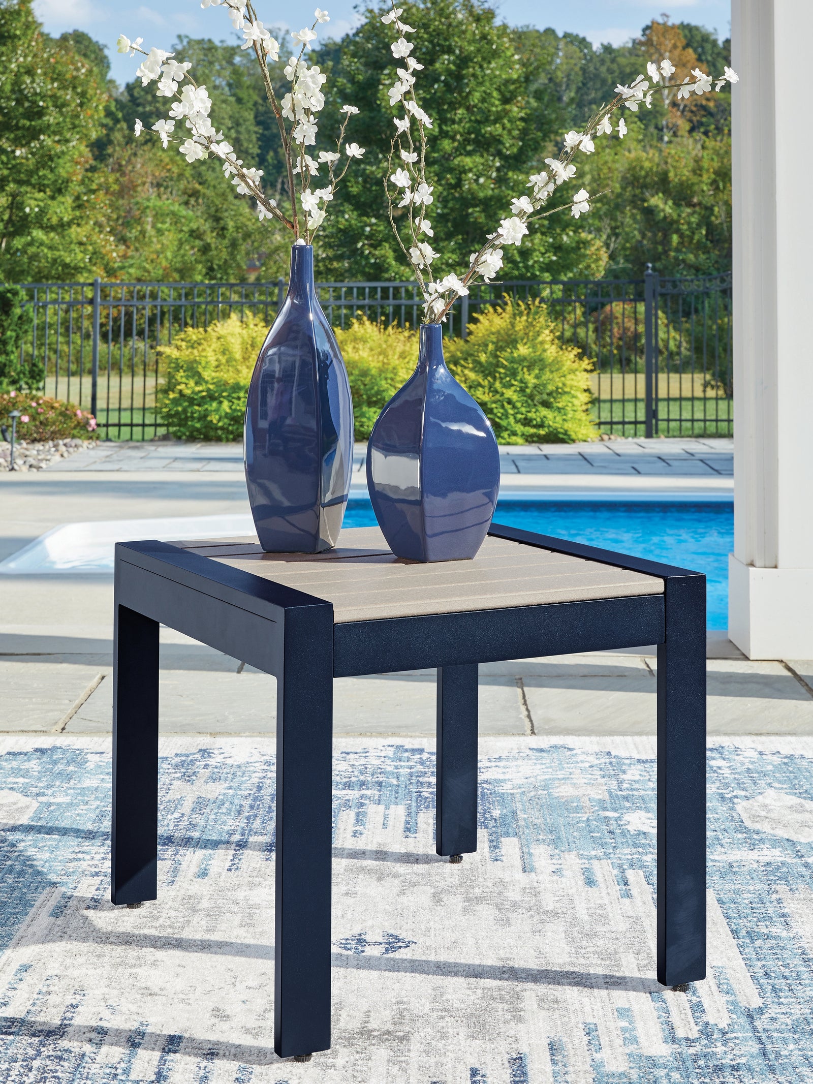 East Beach Navy Blue/Driftwood Outdoor End Table