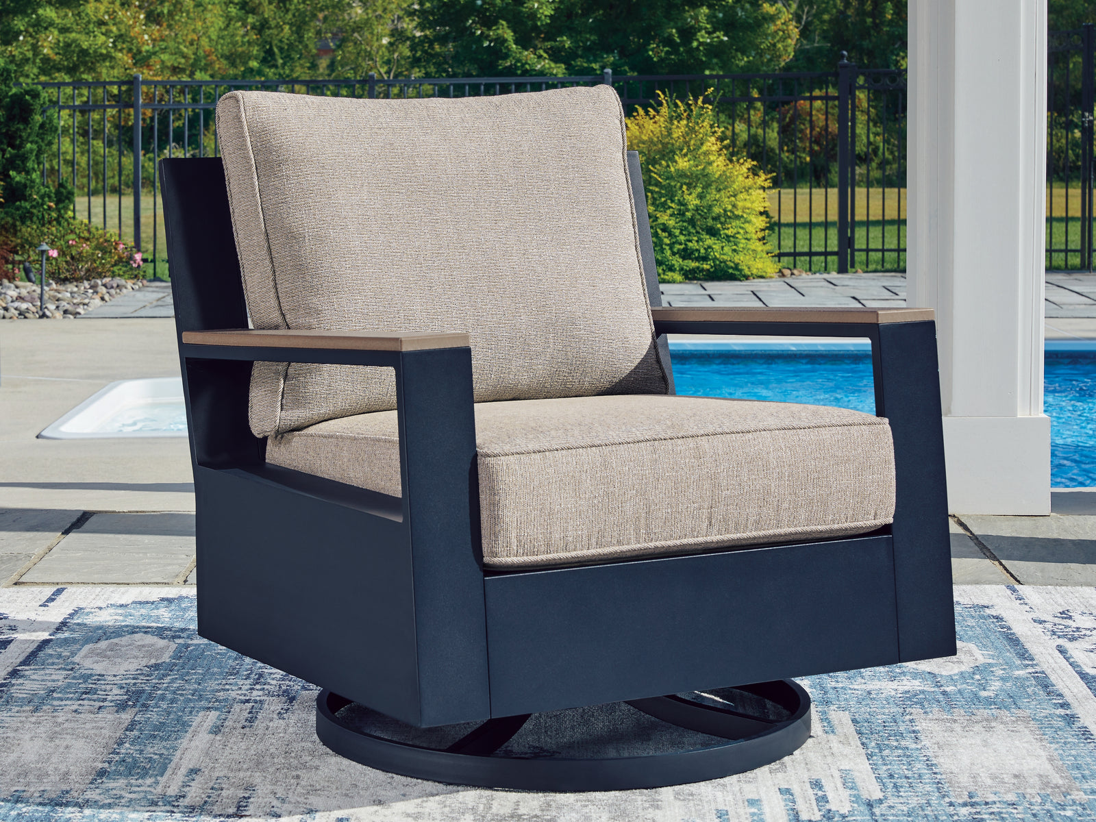 East Beach Navy Blue/Driftwood Outdoor Swivel Glider Chair with Cushion