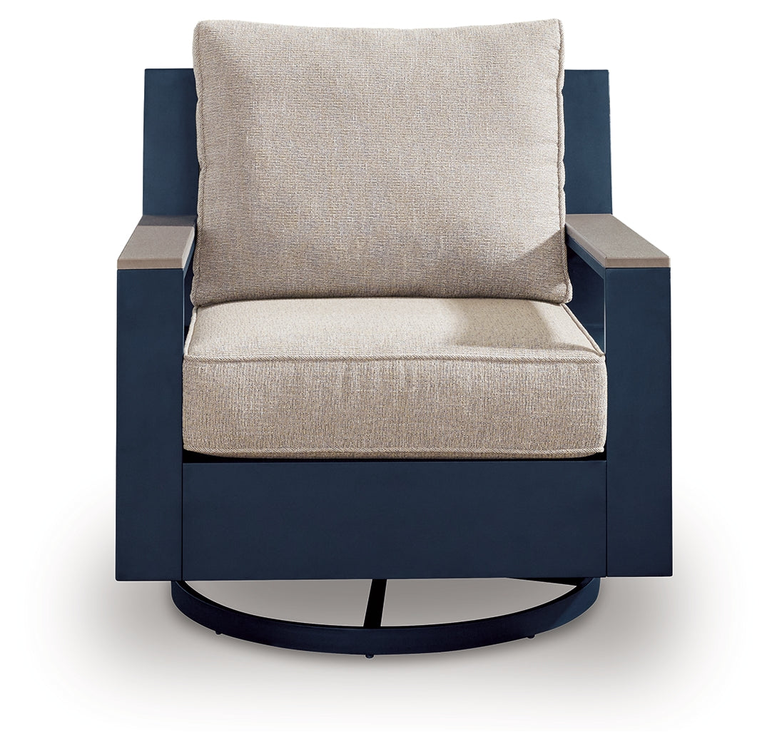 East Beach Navy Blue/Driftwood Outdoor Swivel Glider Chair with Cushion