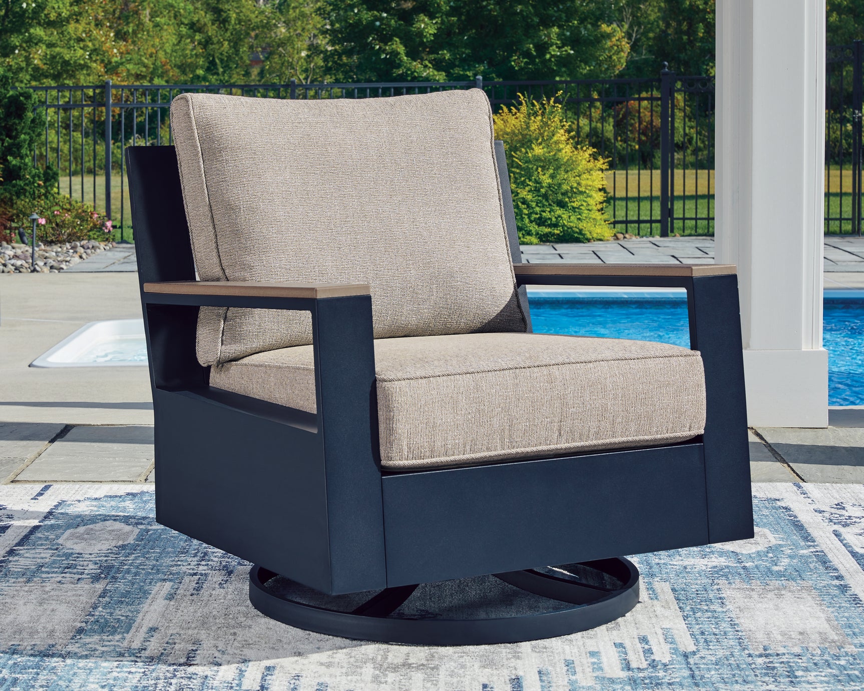 East Navy Blue/Driftwood Beach Outdoor Sofa with 2 Swivel Glider Chairs