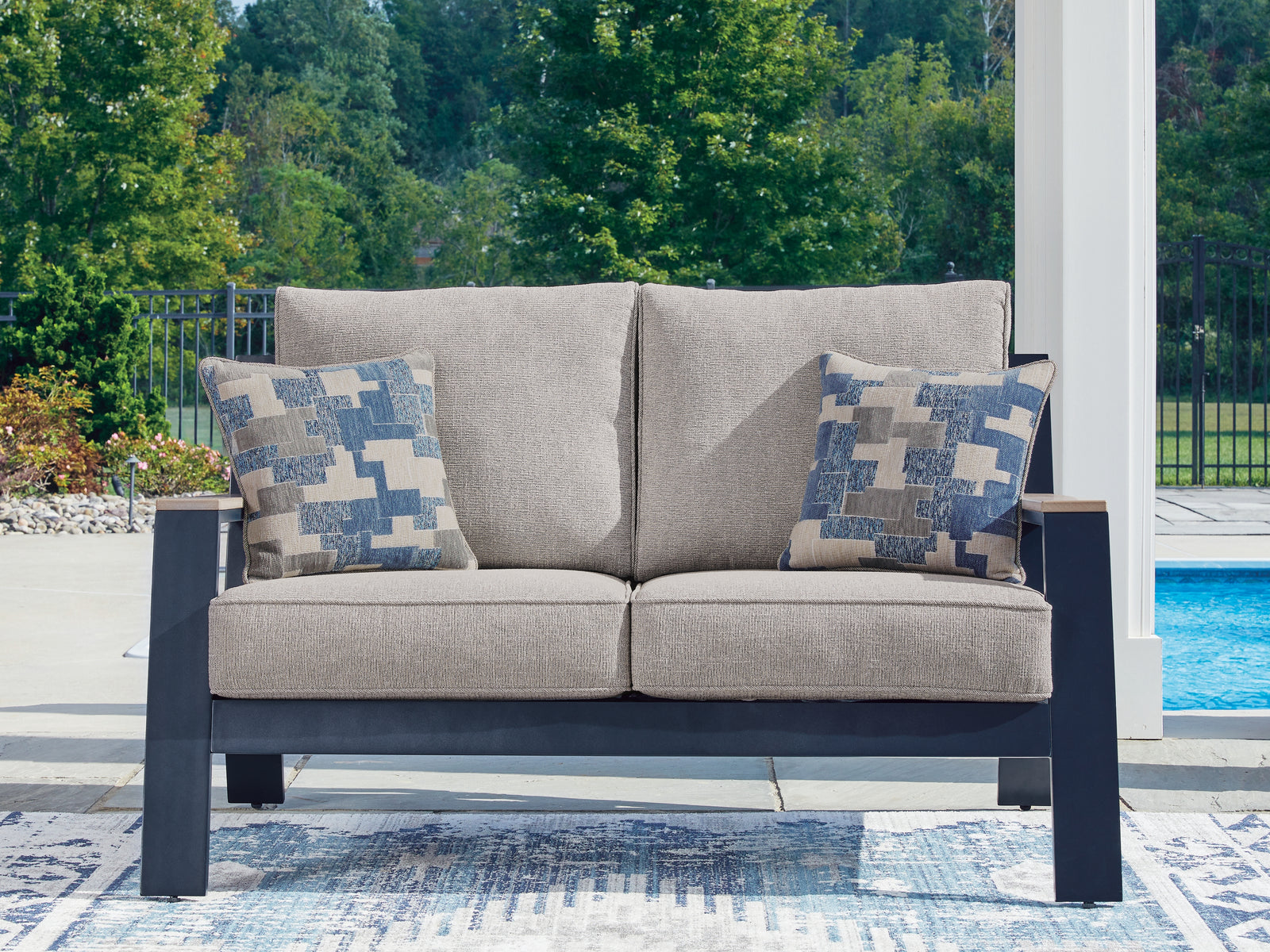 East Beach Navy Blue/Driftwood Outdoor Loveseat with Cushion