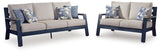 East Navy Blue/Driftwood Beach Outdoor Sofa and Loveseat