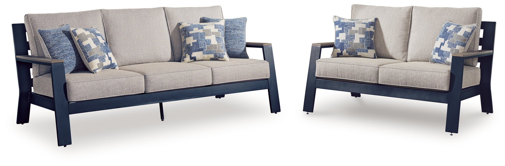 East Navy Blue/Driftwood Beach Outdoor Sofa and Loveseat