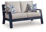 East Navy Blue/Driftwood Beach Outdoor Sofa and Loveseat with Coffee Table