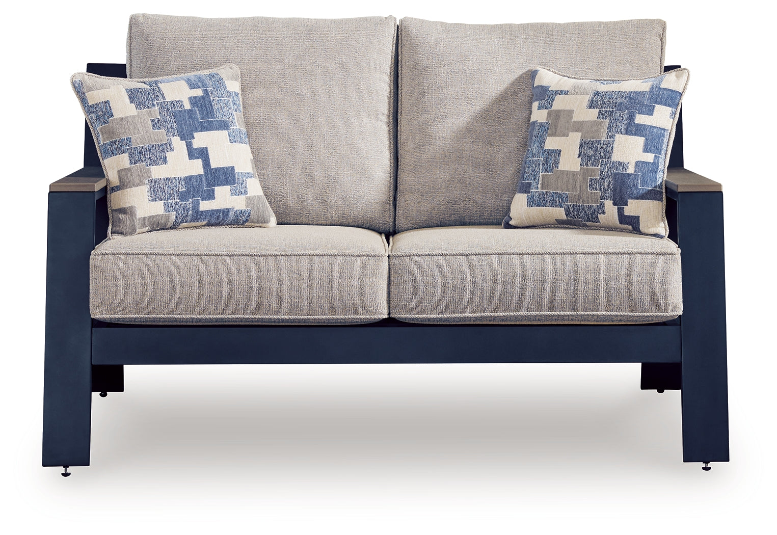 East Navy Blue/Driftwood Beach Outdoor Sofa and Loveseat with Coffee Table
